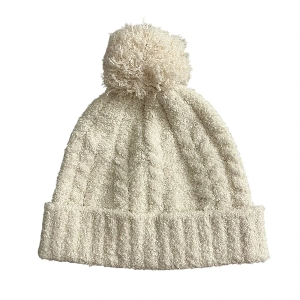 Barefoot Dreams CozyChic‎ Womens Cable Beanie Hat Pom Pom Cream OS Luxury Winter